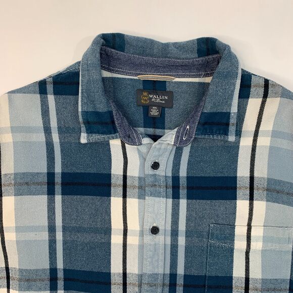 Wallin Bros Shirt Mens 2XL XXL Metal Blue Plaid Long Sleeve Cotton Button Up - Picture 5 of 12